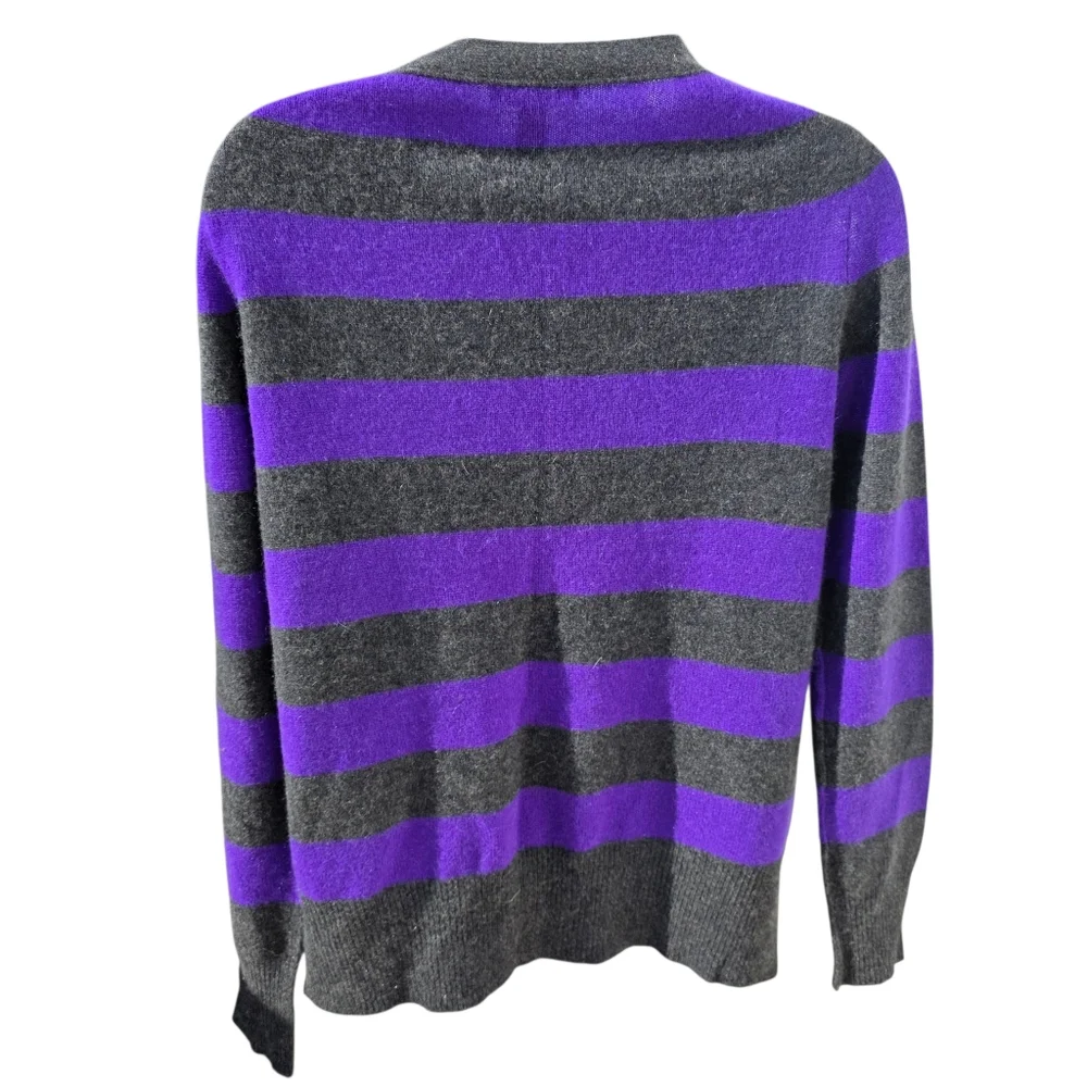 Aqua Striped Cashmere Button Up Cardigan- XS - Picture 11 of 13